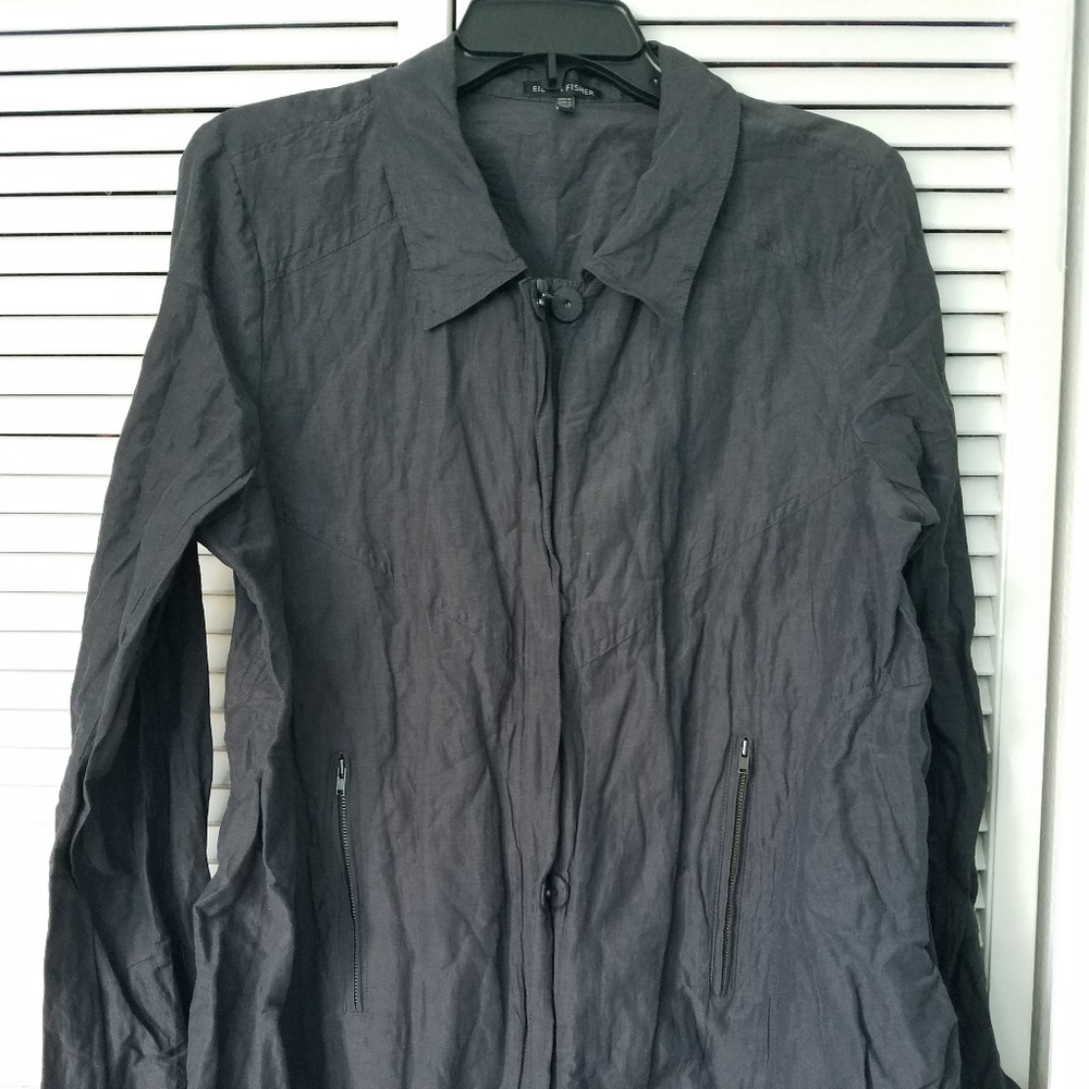 Eileen Fisher Cotton Steel Rumpled Zip Jacket